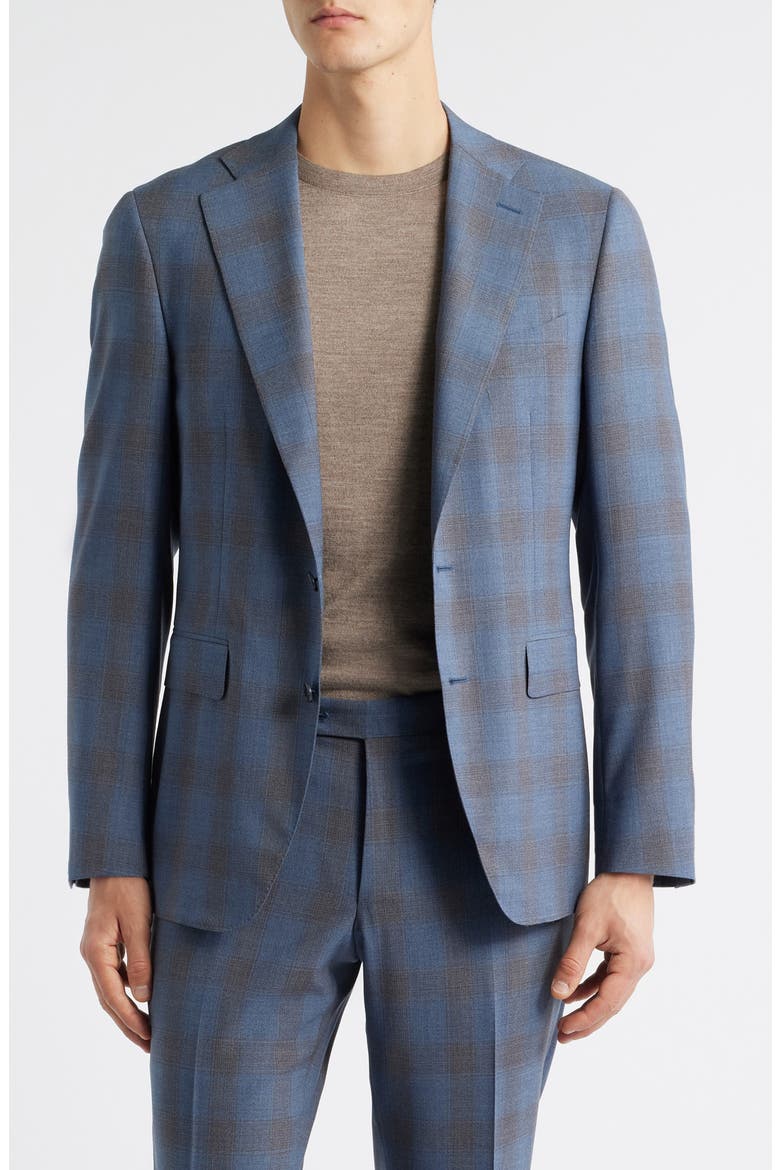 Capri Trim Fit Blue & Brown Plaid Wool Suit, Alternate, color, BLUE