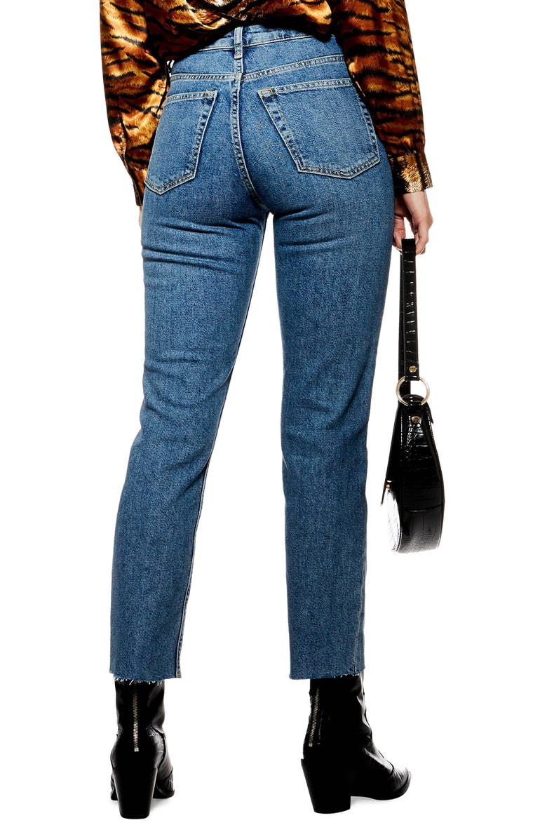 Topshop Straight Leg Raw Hem Jeans, Alternate, color, 