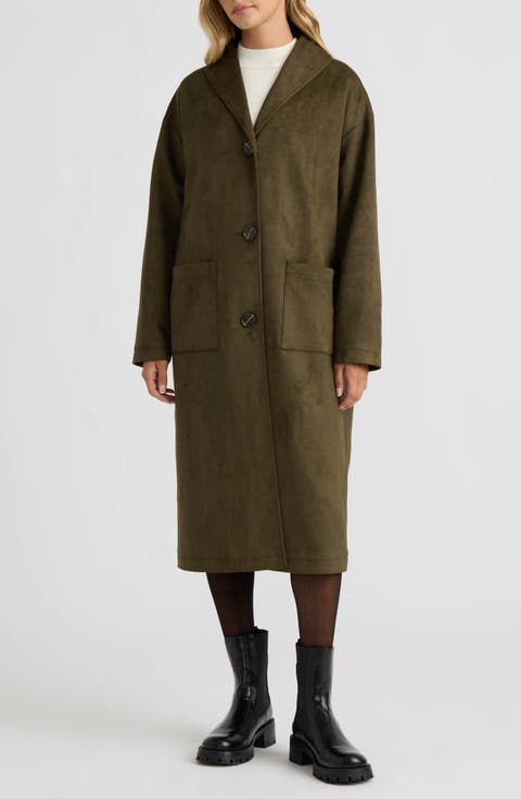 Faux Suede Longline Coat