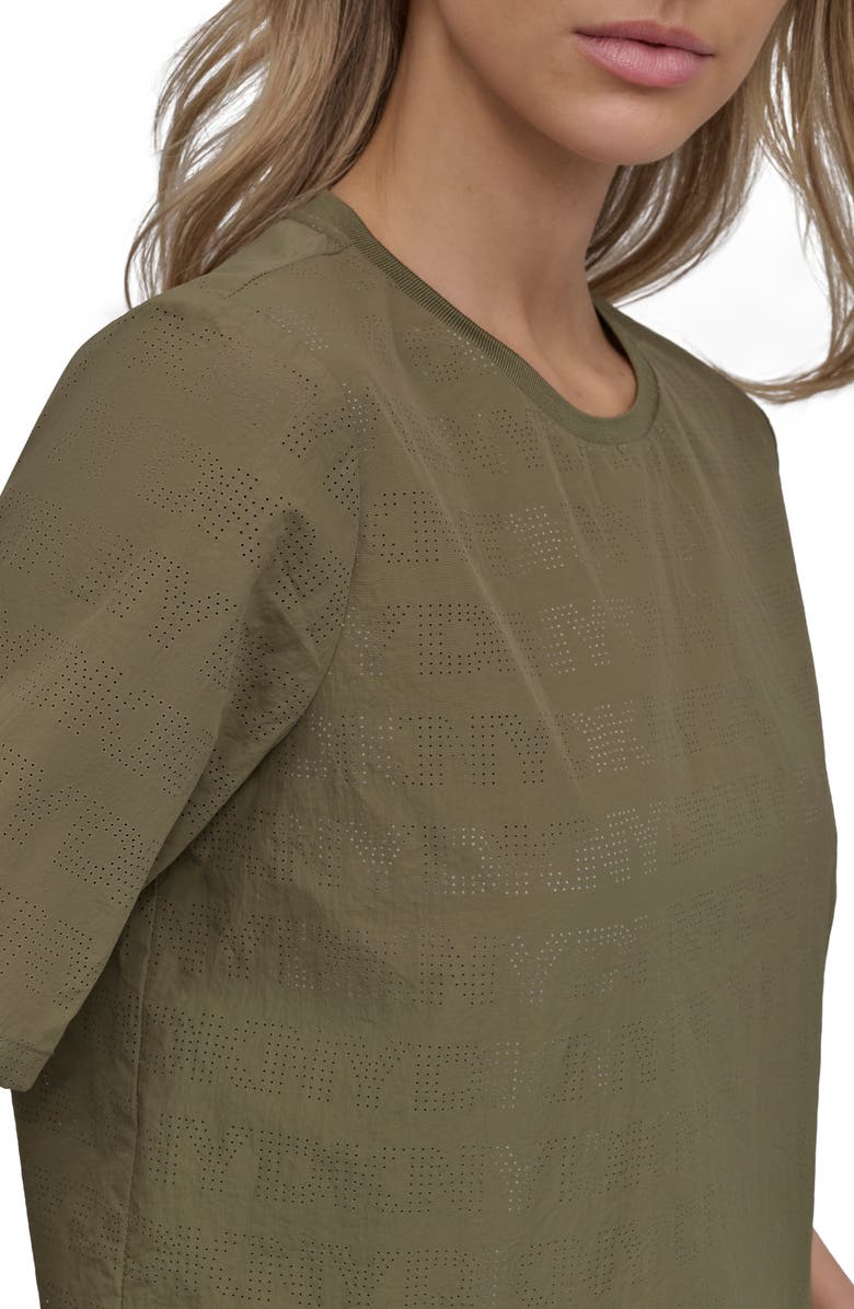 DKNY Peforated Logo Boxy Nylon T-Shirt, Alternate, color, Utility Green