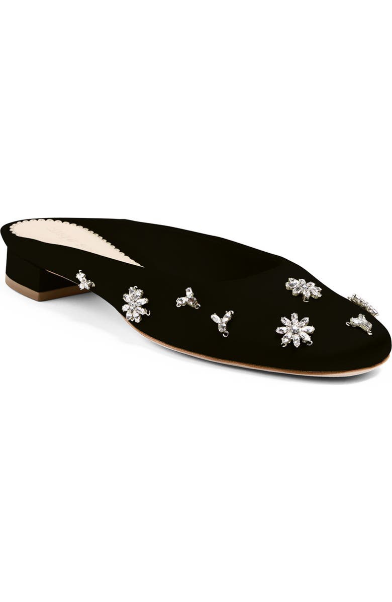 Cinq à Sept Callie Crystal Embellished Satin Mule, Main, color, Black/ Clear