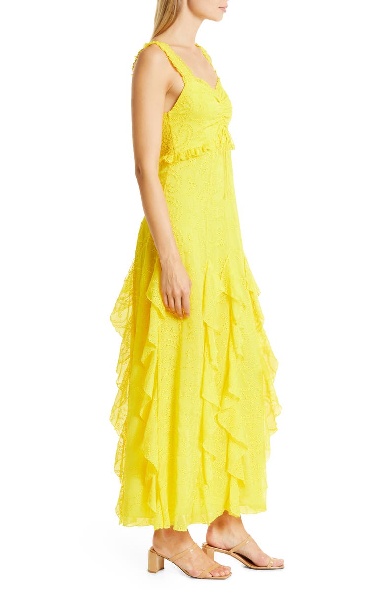 Alice + Olivia Rue Ruffle Embroidered Empire Waist Maxi Dress, Alternate, color, 