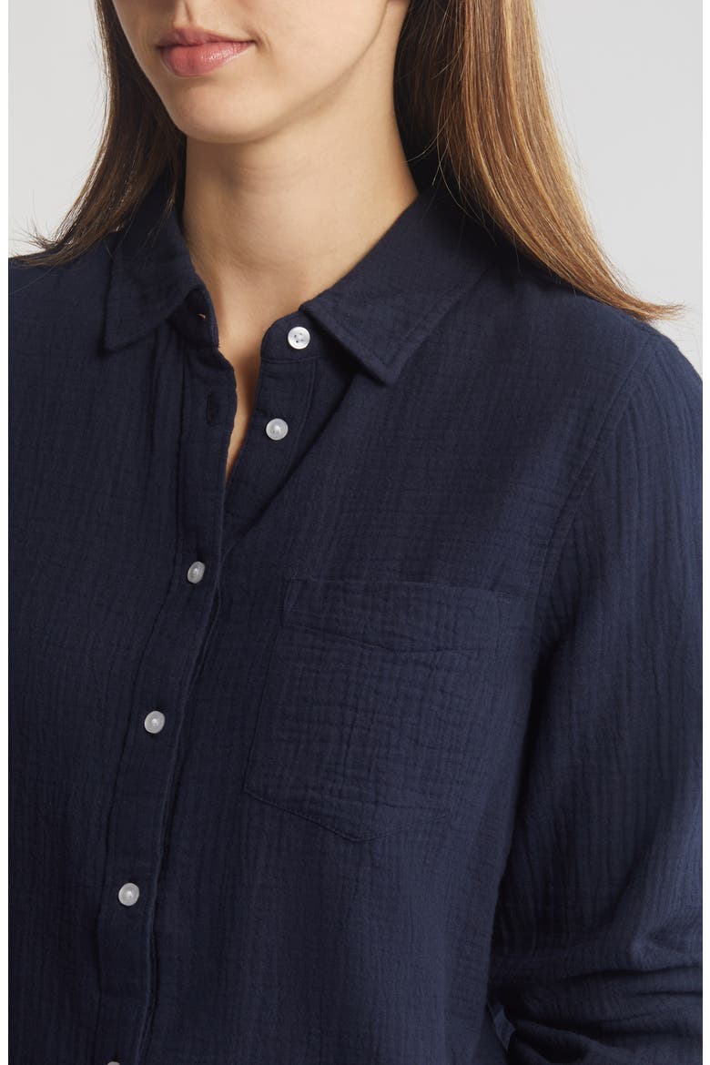 Casual Gauze Button-Up Shirt, Alternate, color, NAVY BLAZER