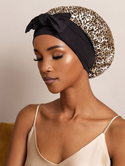 Silksilky Pure Silk Bowknot Tie Bonnet In Brown