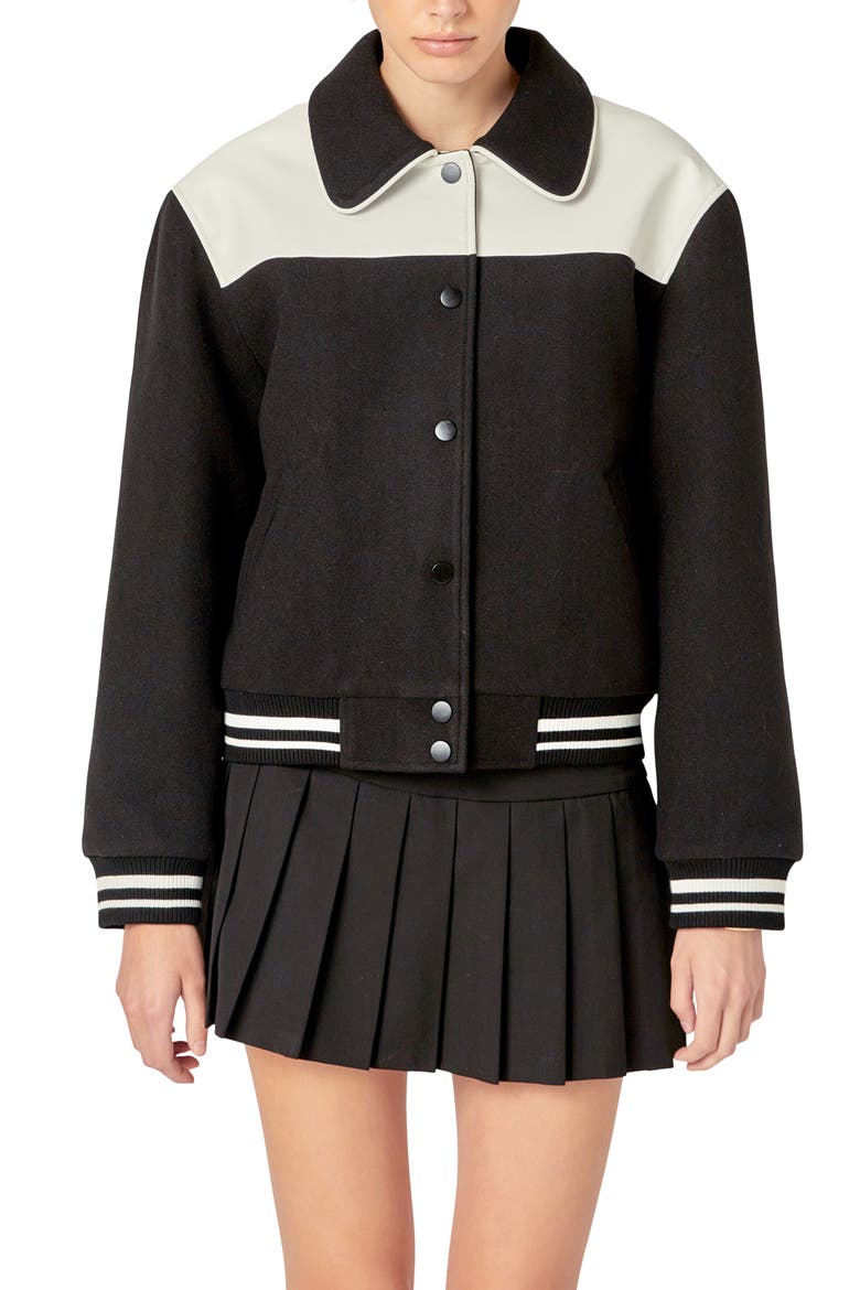 Colorblock Bomber Jacket, Alternate, color, BLACK/ WHITE