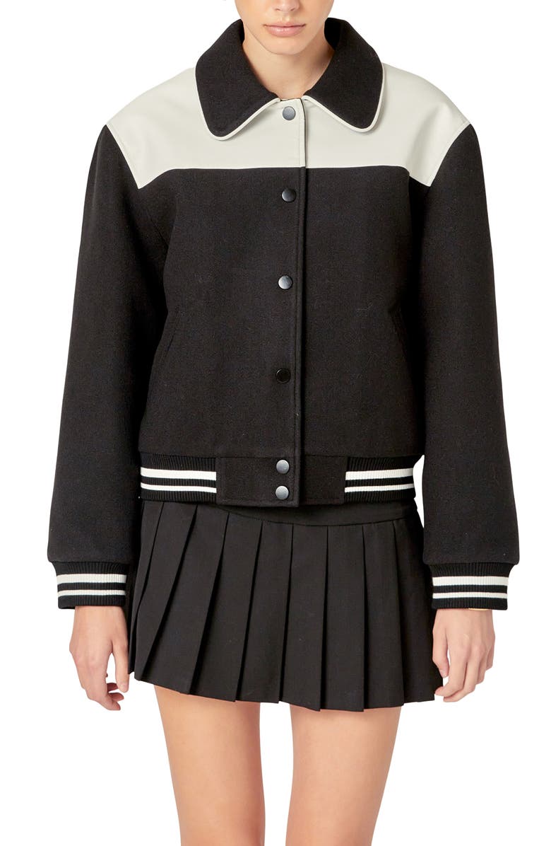 English Factory Colorblock Bomber Jacket, Alternate, color, Black/ White