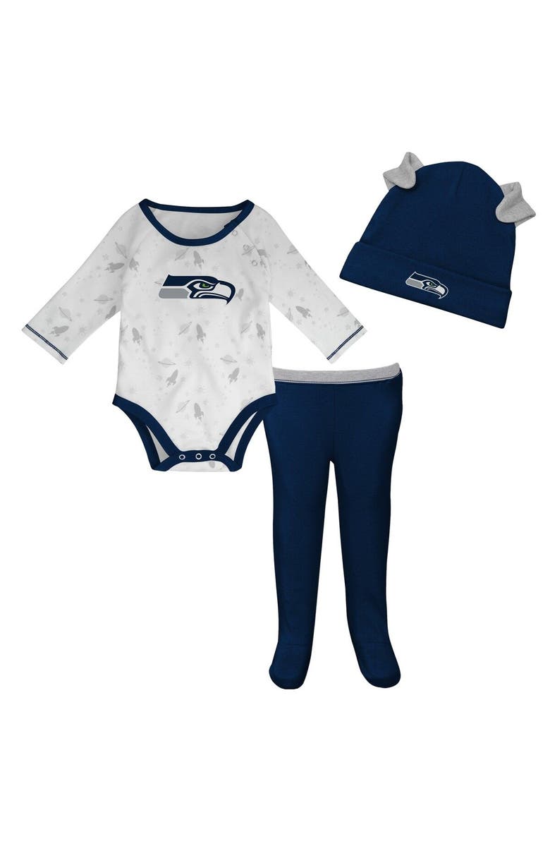 Outerstuff Newborn & Infant White/ Seattle Seahawks Dream Team Bodysuit Pants & Hat Set, Main, color, White