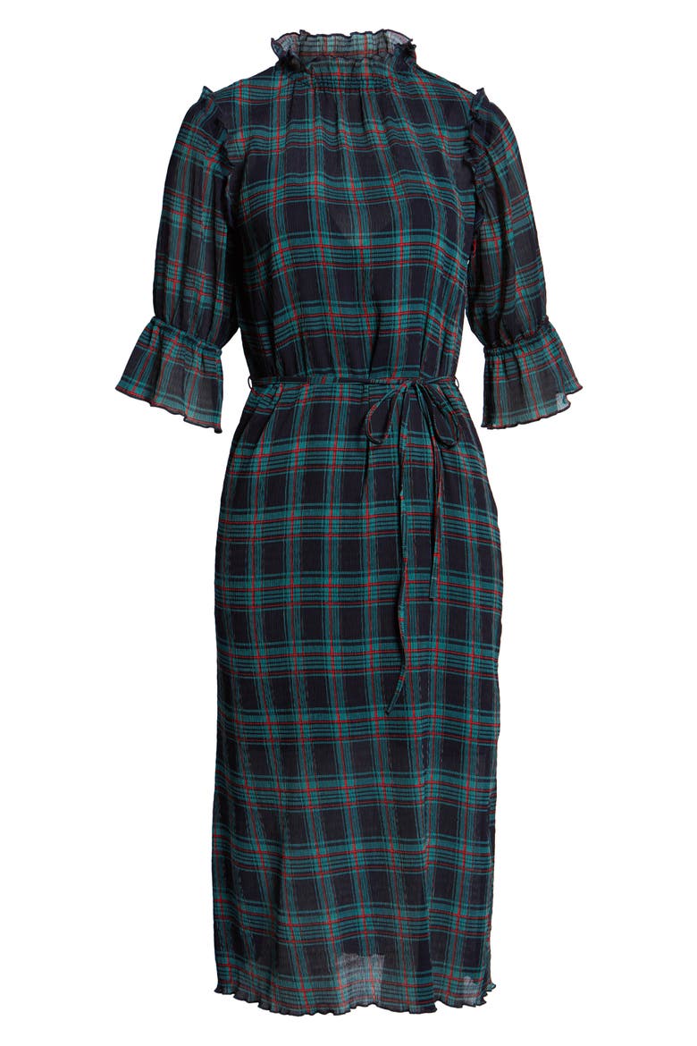 Zone Tartan Midi Dress, Alternate, color, NAVY W RED