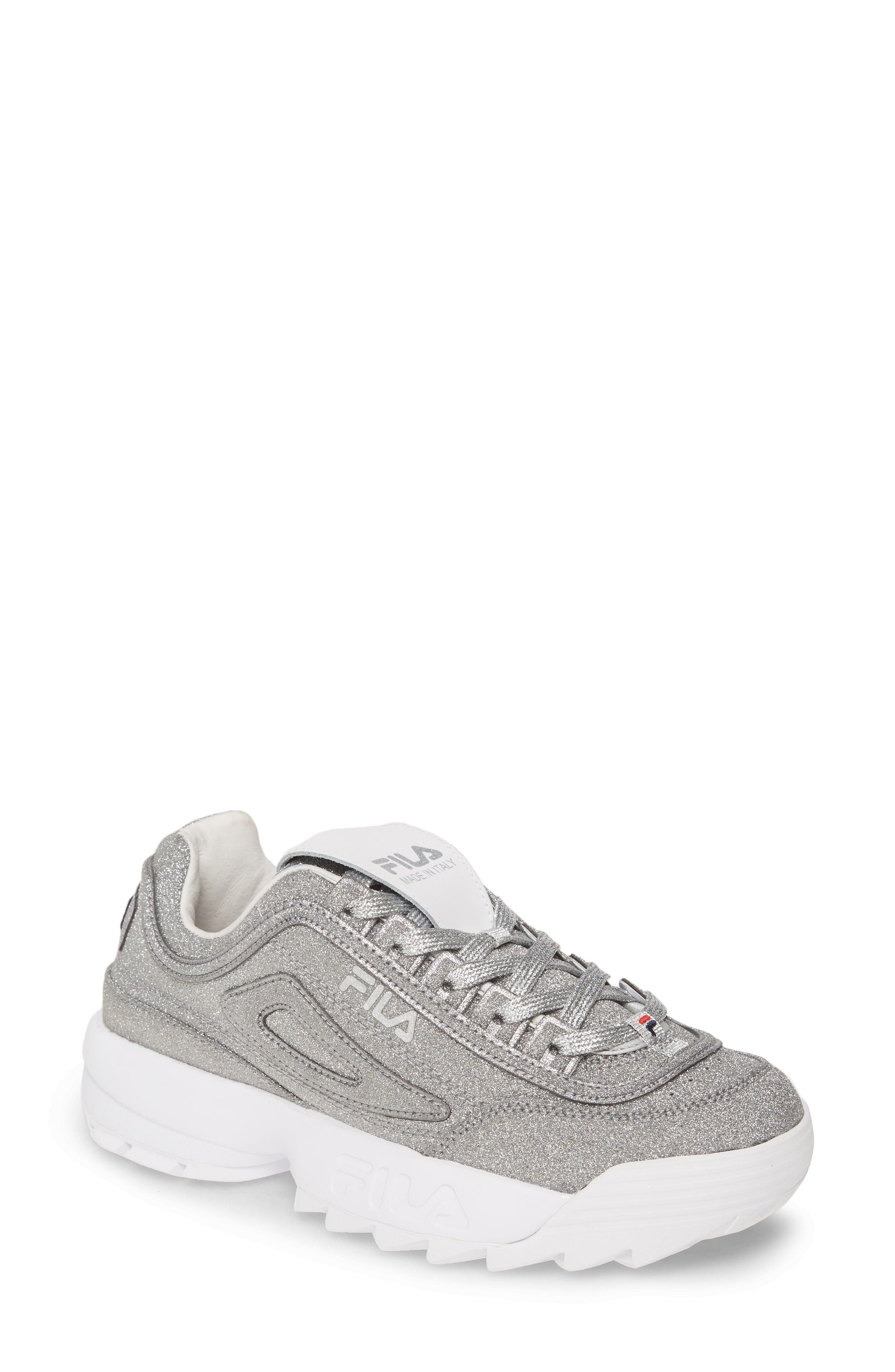 Made In Italy Disruptor 2 Glitter Sneaker, Main, color, SILVER/ WHITE