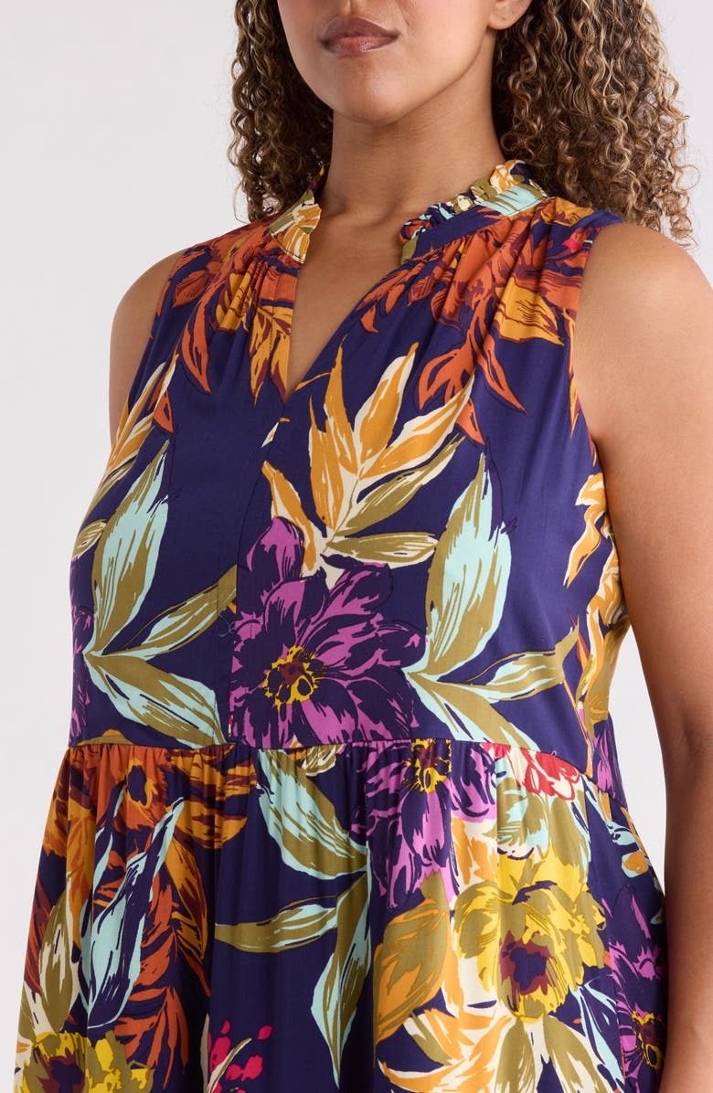 Vince Camuto Print Sleeveless Tiered Maxi Dress, Alternate, color, Classic Navy