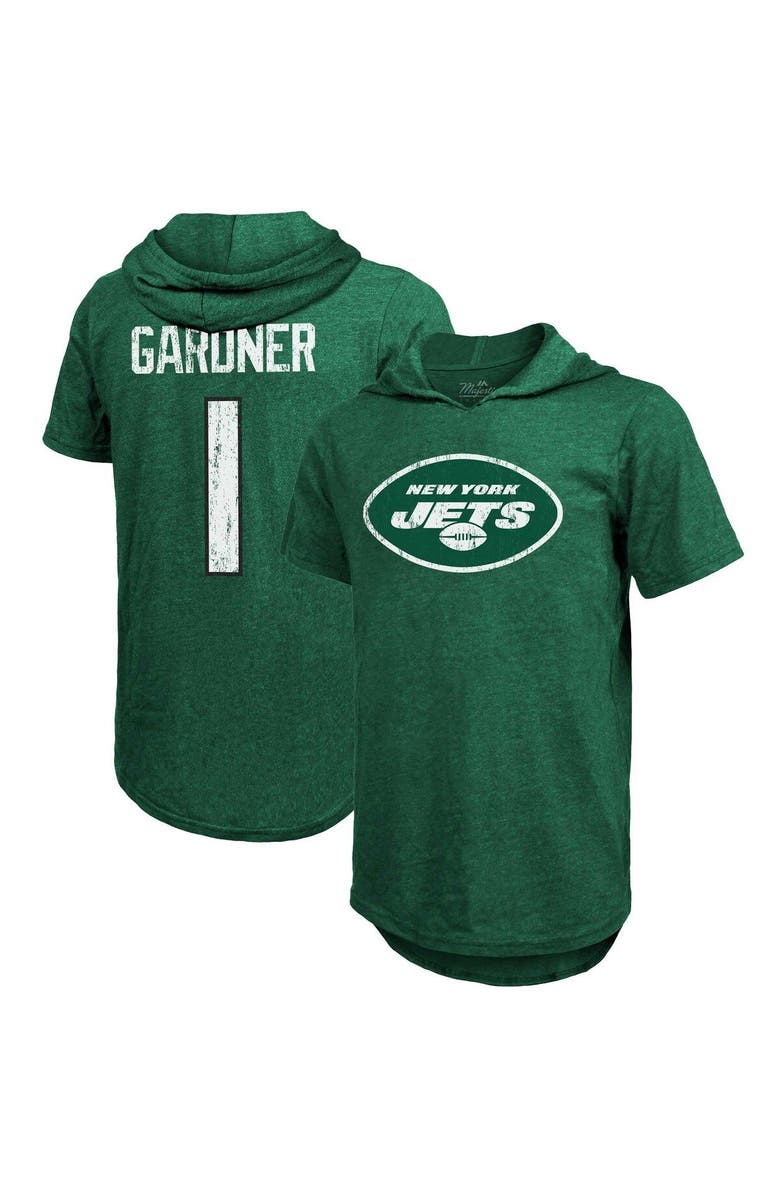 Majestic Threads Men's Majestic Threads Ahmad Sauce Gardner Heather Green New York Jets Player Name & Number Tri-Blend Hoodie T-Shirt, Main, color, Heather Green