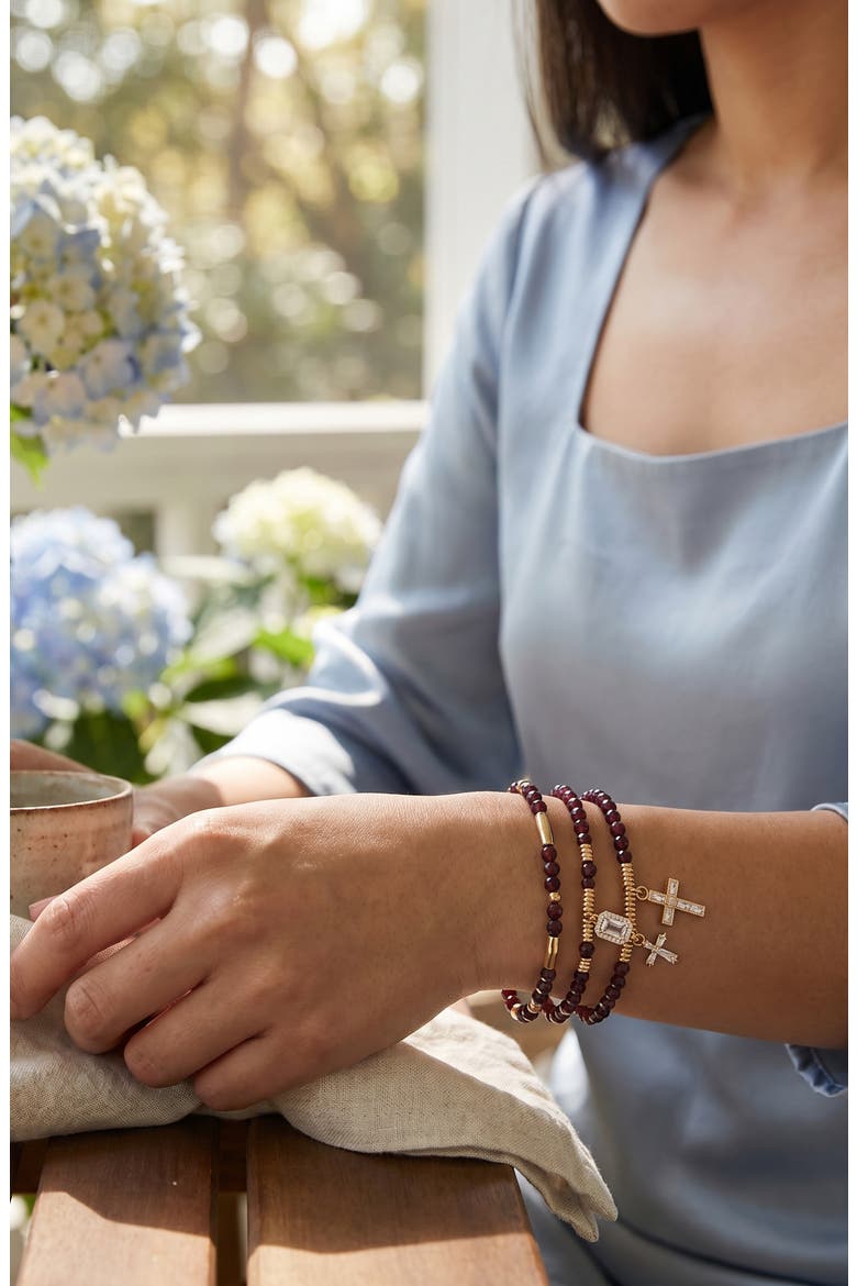 Genevieve Set of 3 Beaded Stretch Bracelets, Alternate, color, GOLD