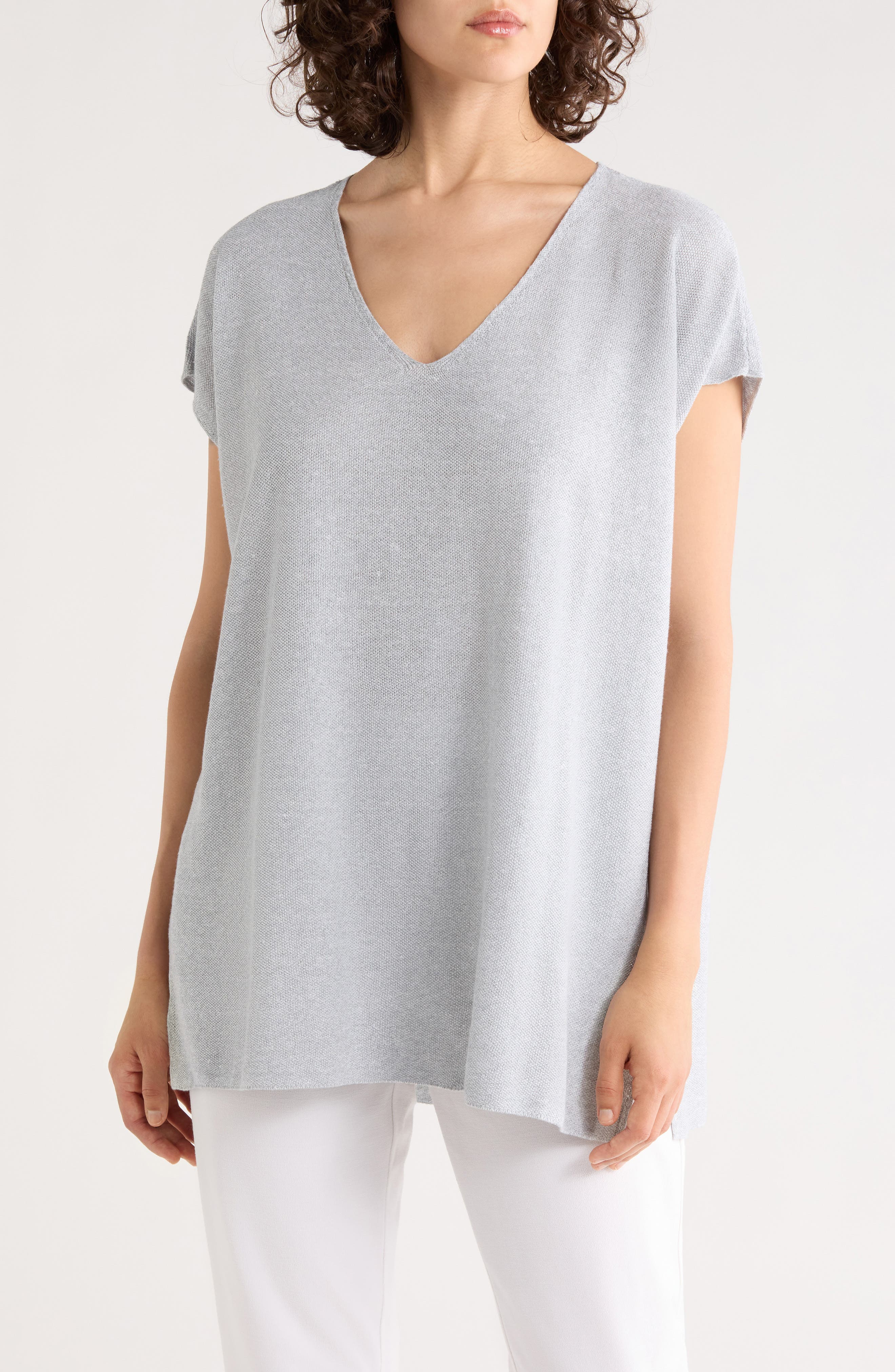 V-Neck Organic Linen & Organic Cotton Blend Sweater Tunic