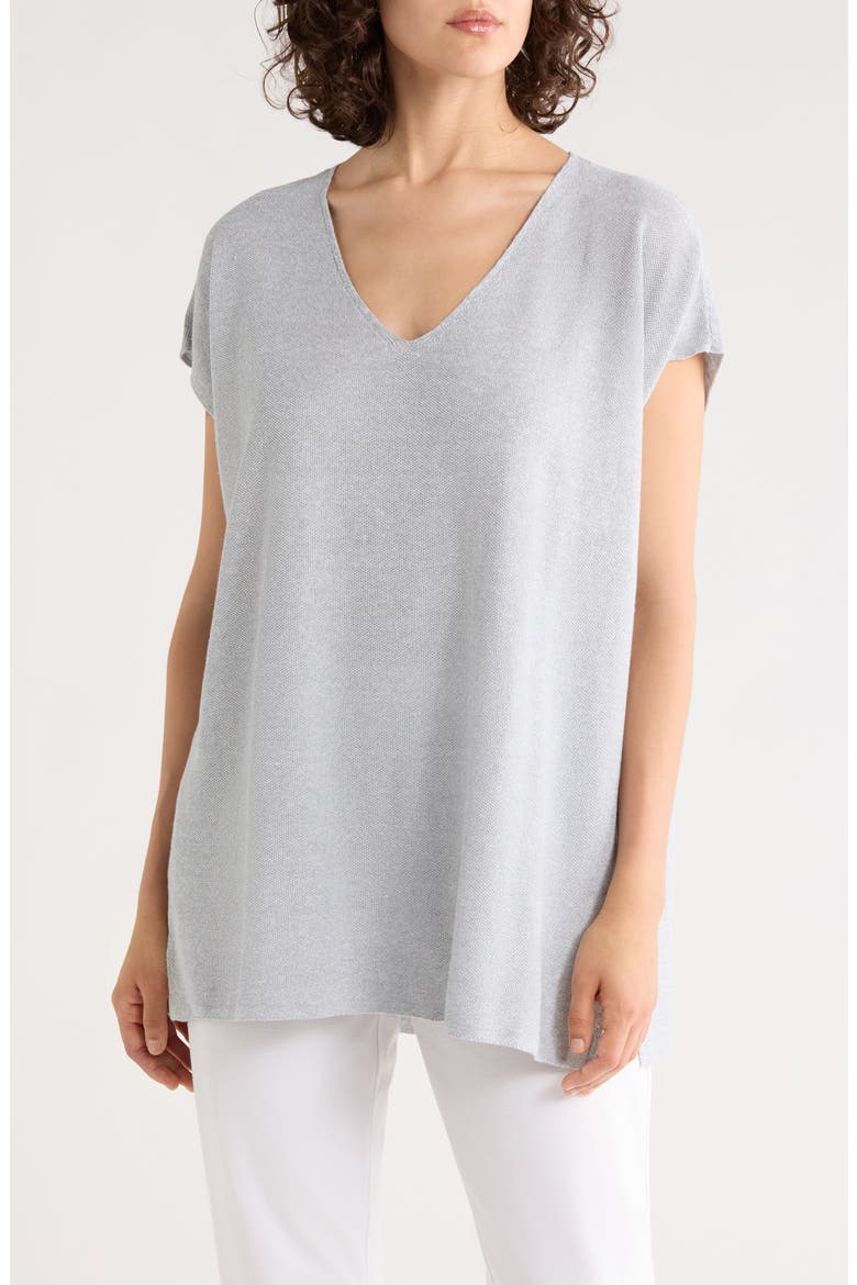 V-Neck Organic Linen & Organic Cotton Blend Sweater Tunic, Main, color, GEYSER