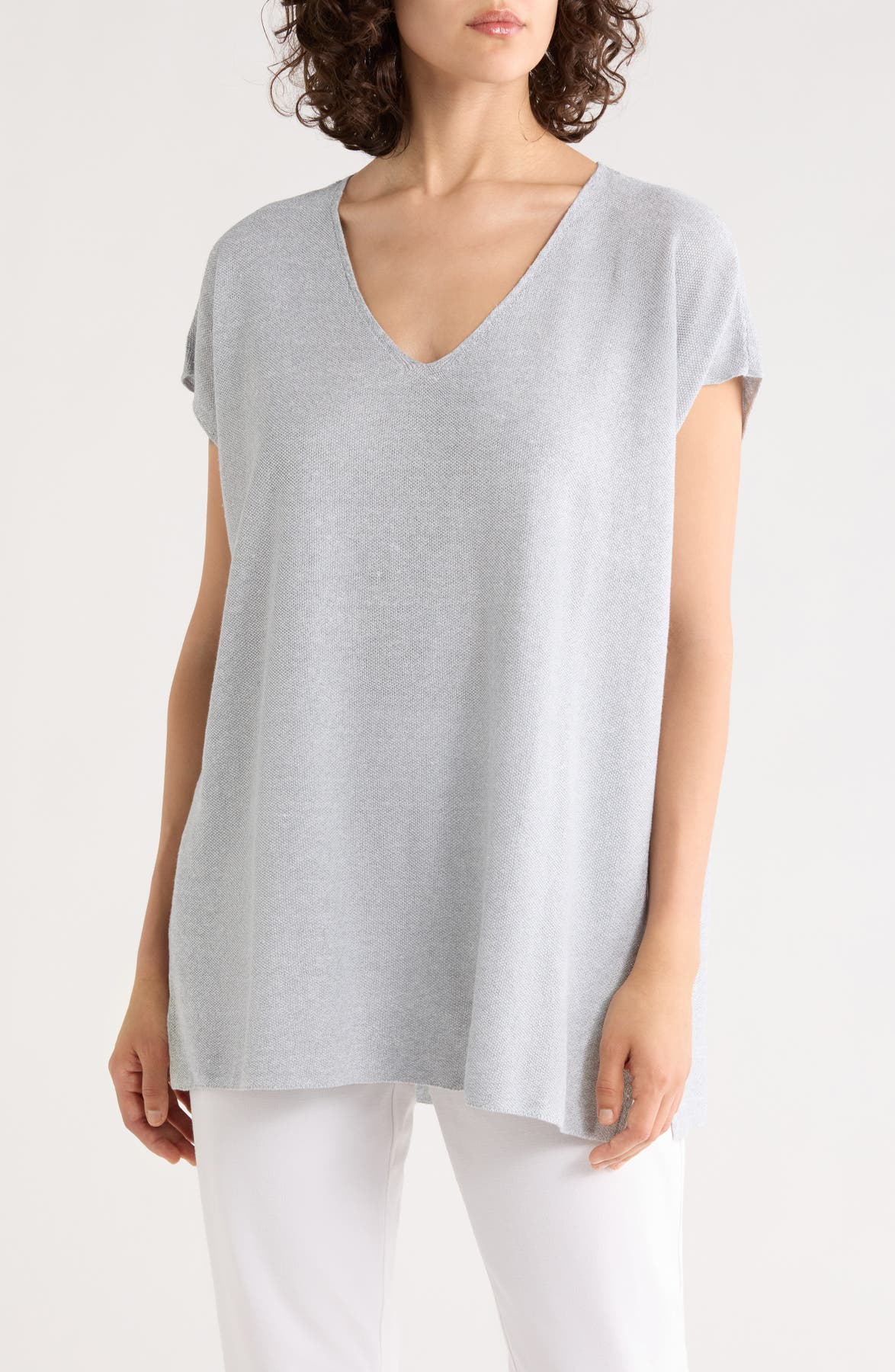 Eileen Fisher V-Neck Organic Linen & Organic Cotton Blend Sweater Tunic