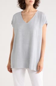 Eileen Fisher V-Neck Organic Linen & Organic Cotton Blend Sweater Tunic
