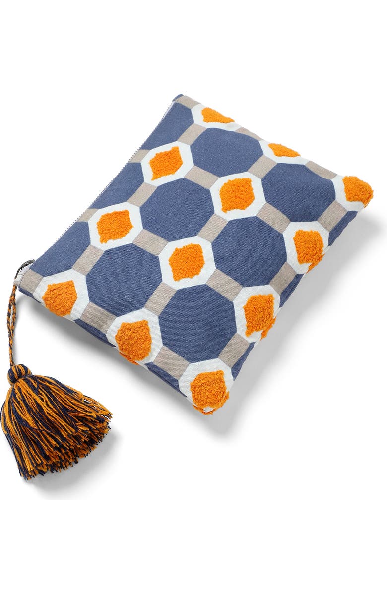 Vismaya Octagon Embroidered Travel Pouch, Main, color, Blue Ivory