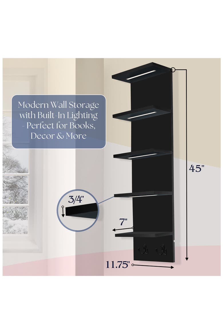 5-Tier Wall Mounted Floating Shelf, Alternate, color, BLACK