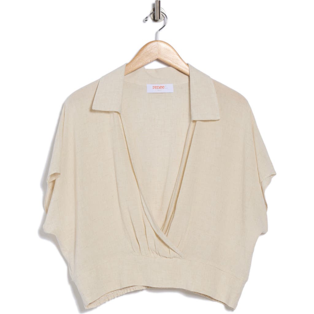 Renee C Collared Short Sleeve Crop Top