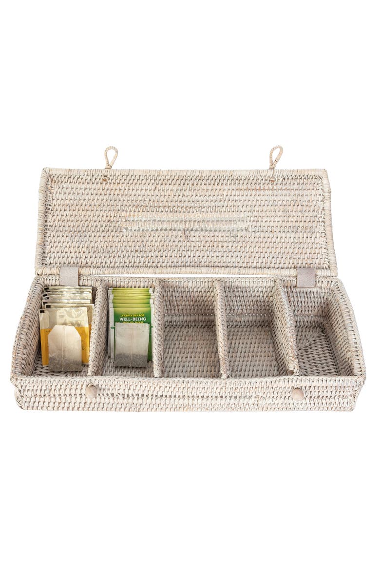 Artifacts Rattan 5 Section Tea Box with Lid, Alternate, color, White Wash
