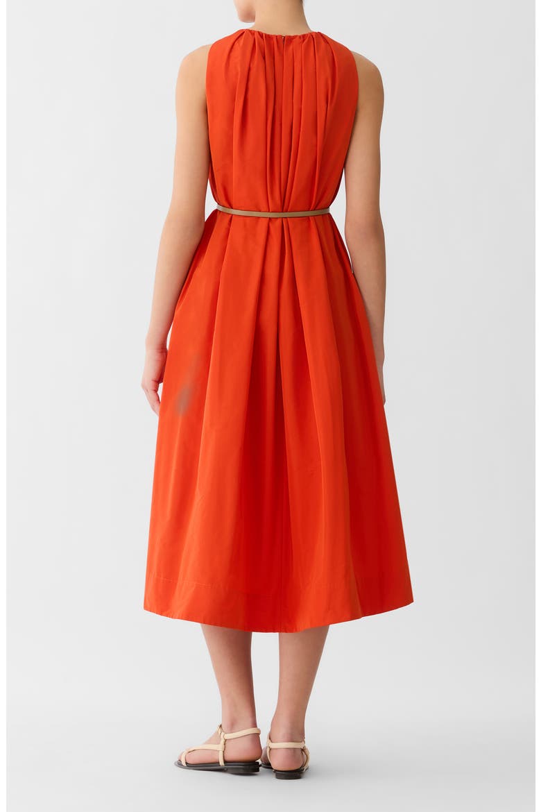 Belted Technical Taffeta Midi Dress, Alternate, color, ORANGE POPPY