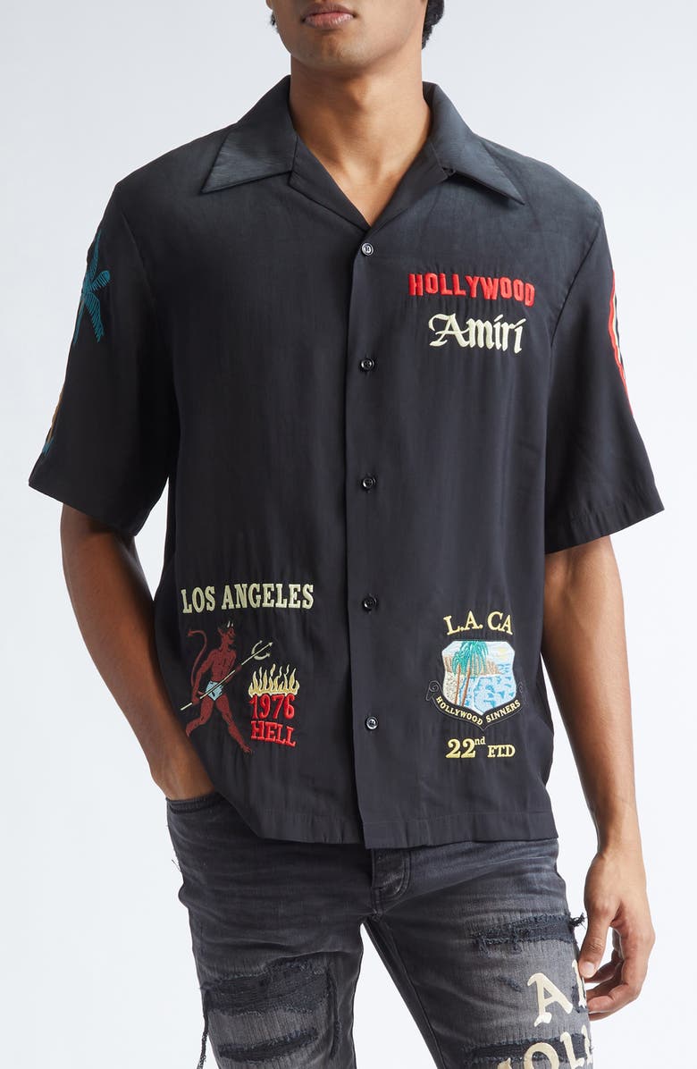 AMIRI Sinners Camp Shirt, Main, color, Black