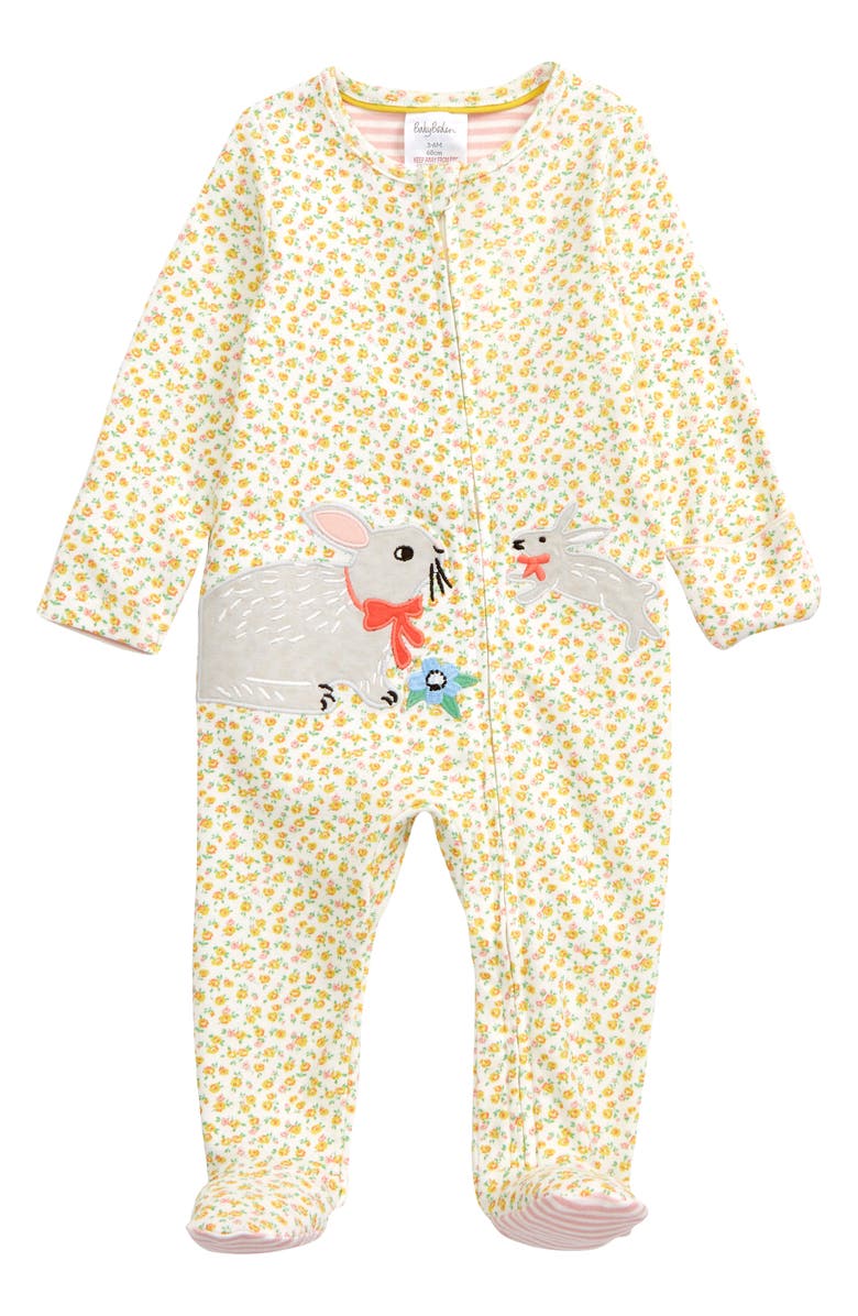 Mini Boden Roses Organic Cotton Fitted One-Piece Pajamas, Main, color, 