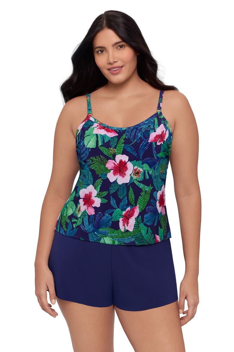 Farrah Scoopneck Swim Romper with Pockets, Alternate, color, Jungle Oasis