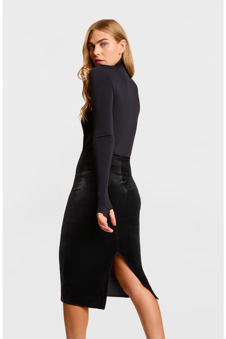 Stretch Velvet Midi Skirt, Alternate, color, BLACK