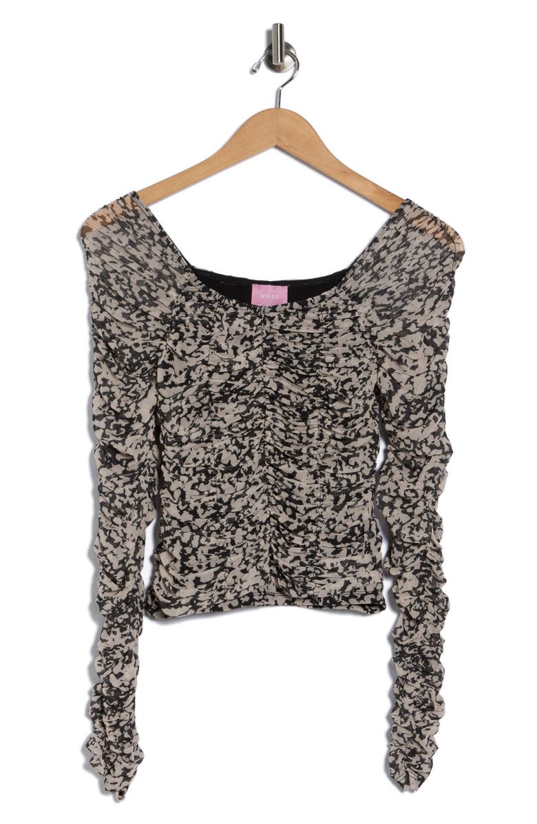 Muse Ruched Mesh Top, Alternate, color, Beige/ Black Pebble