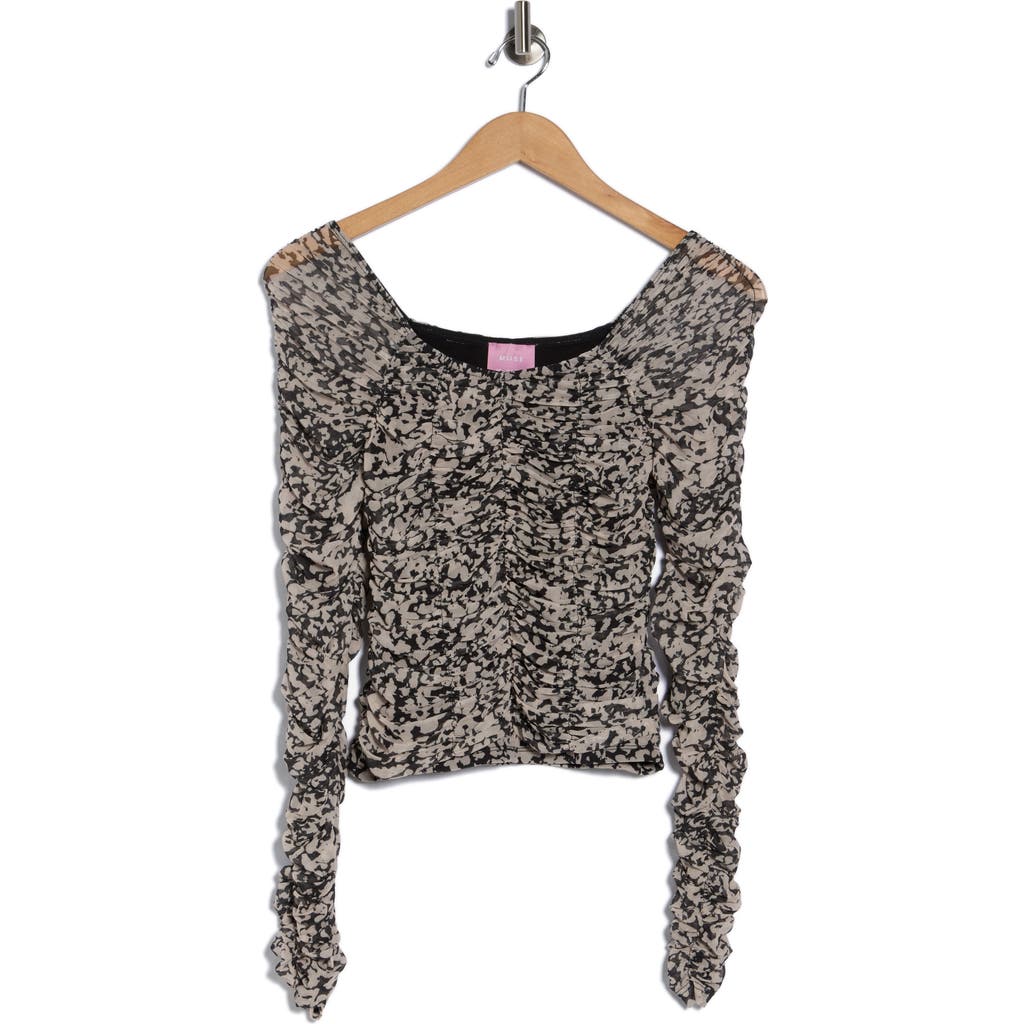 Muse Ruched Mesh Top In Gray