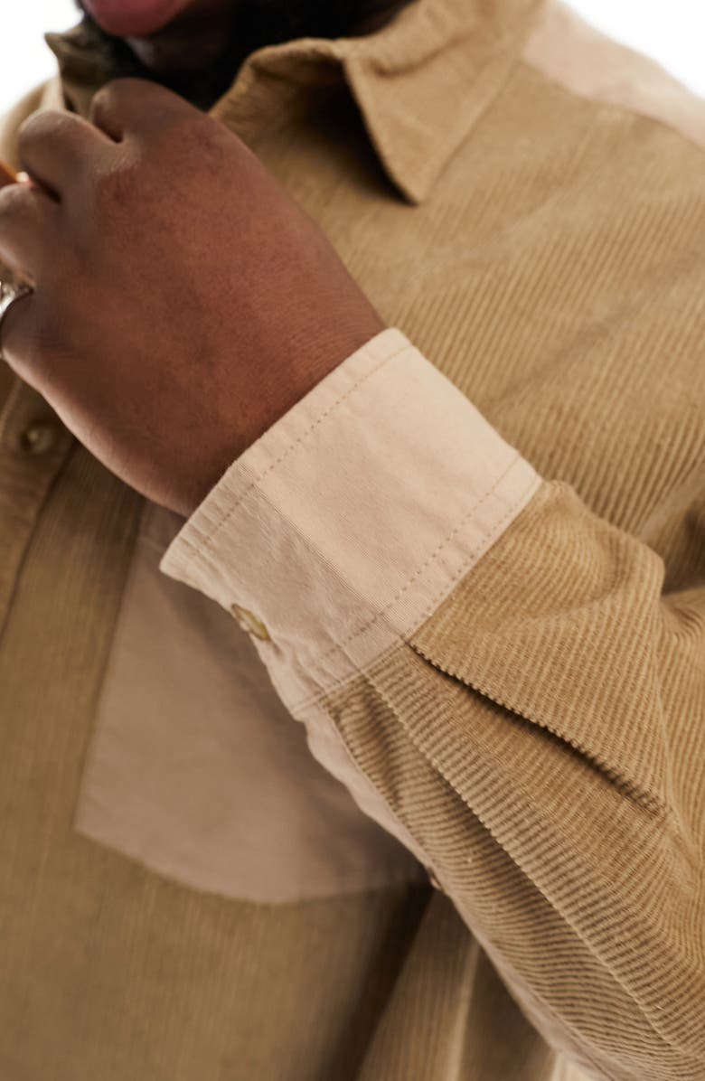 ASOS DESIGN '90s Oversize Mixed Media Cotton Corduroy Button-Up Shirt, Alternate, color, 