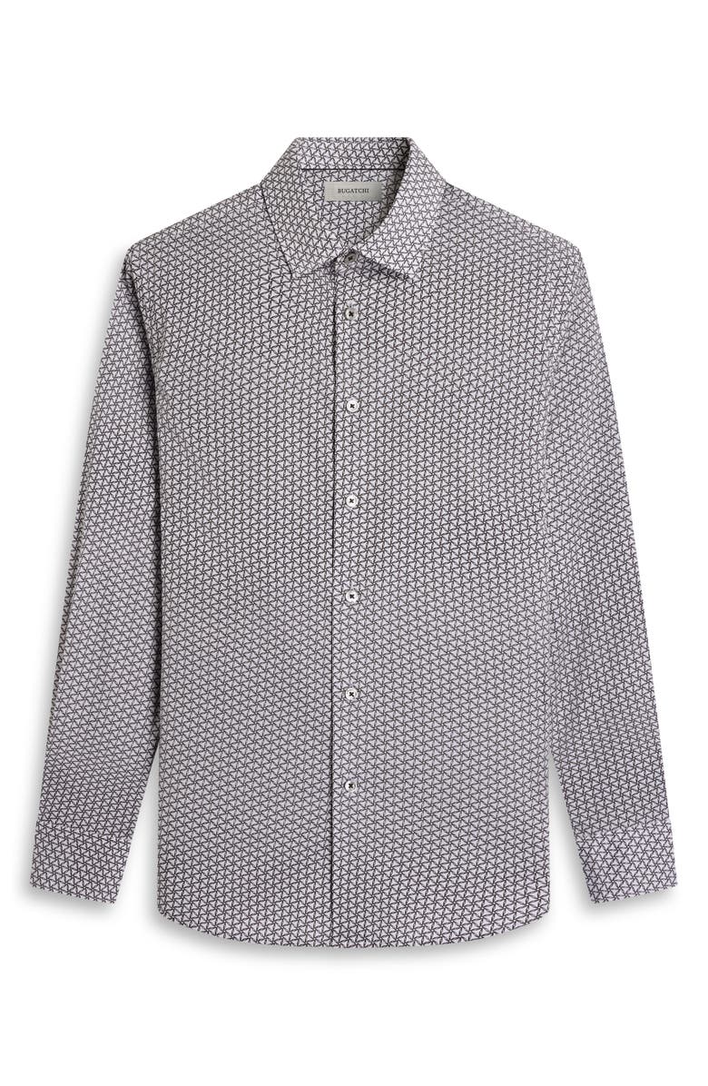 Bugatchi Julian Shaped Fit Geometric Pinwheel Print Stretch Cotton Button-Up Shirt, Alternate, color, White