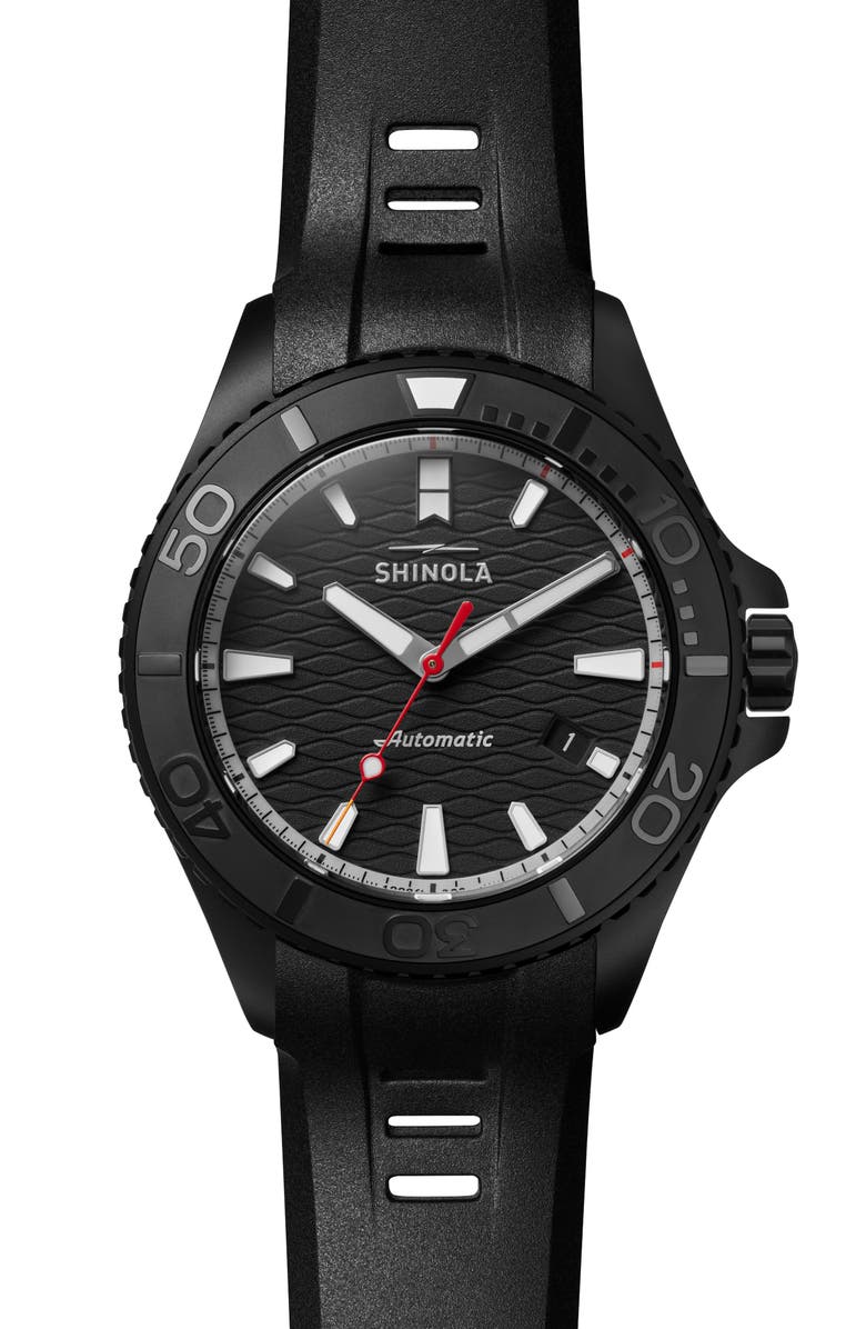 Shinola Ceramic Monster Rubber Strap Watch, 43mm, Main, color, Black
