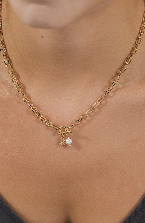 Sterling Forever Ava Freshwater Pearl & Burst Toggle Chain Necklace In Gold
