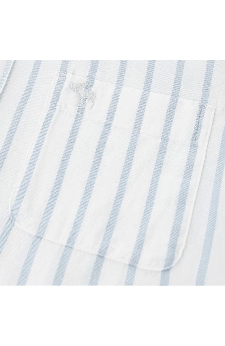 abercrombie kids Kids' Oversize Icon Stripe Short Sleeve Cotton Button-Up Shirt, Alternate, color, Blue Fog