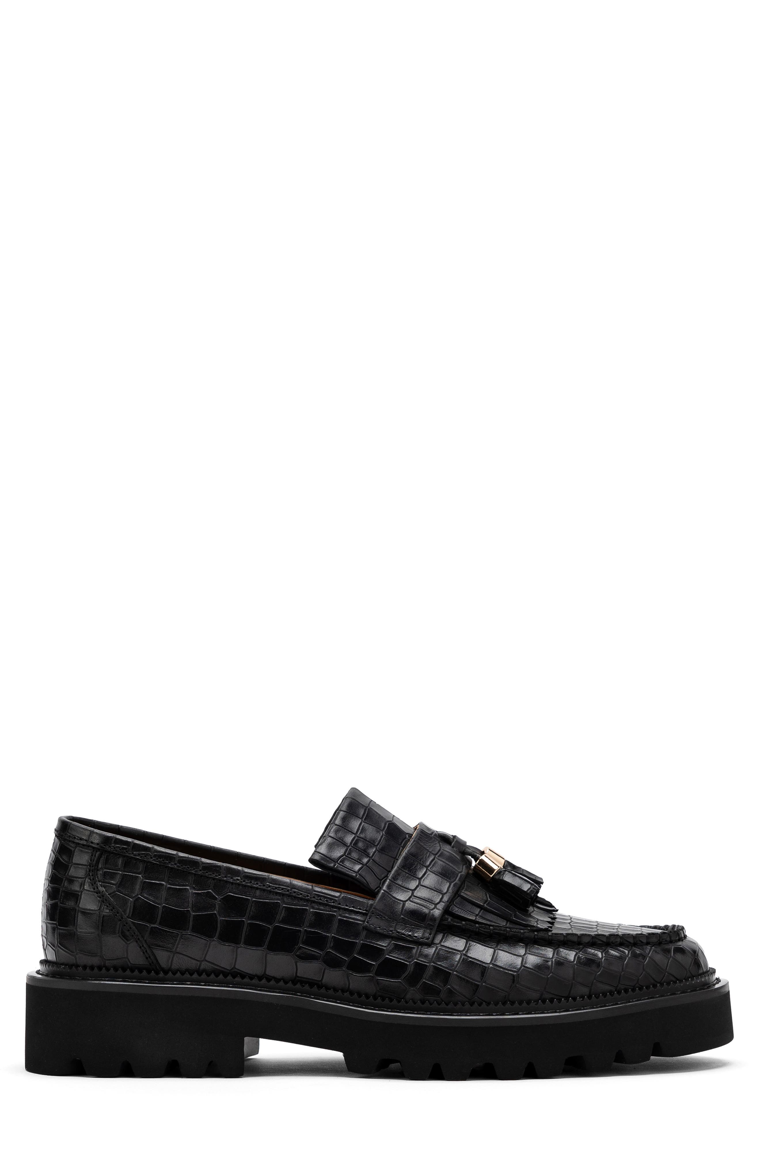 MARC NOLAN Journey Croc Embossed Tassel Loafer, Alternate, color, Black Croc Emobossed