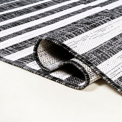 Jonathan Y Sukie Modern Offset Stripe Indoor/outdoor Area Rug In Black/ivory