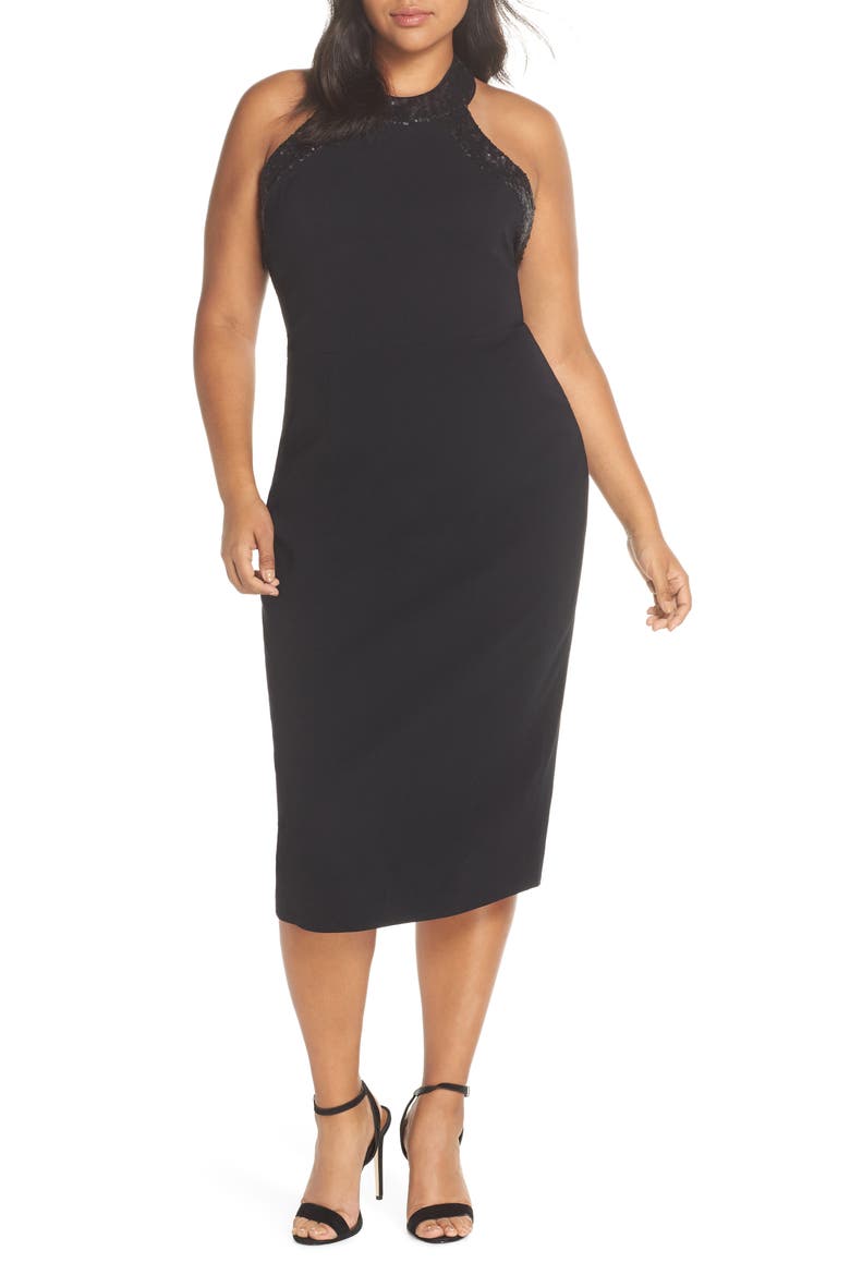 Cleo Halter Dress, Alternate, color, BLACK/ BLACK