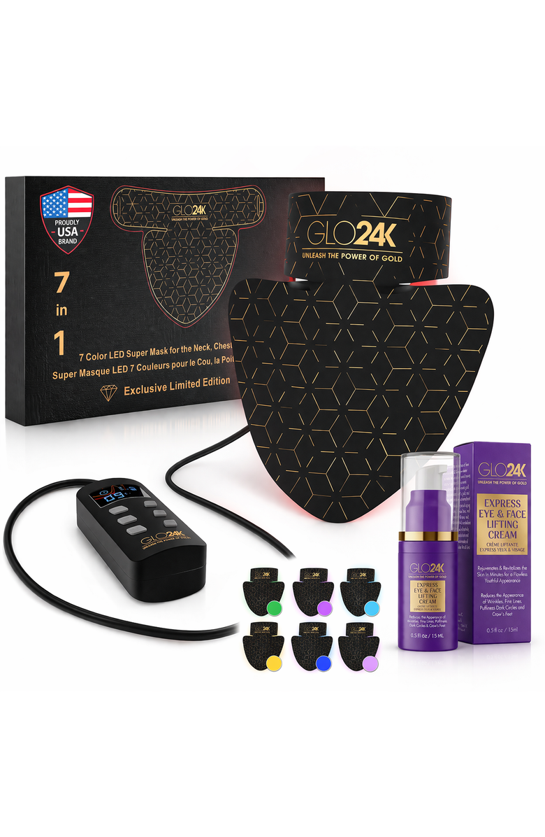 GLO24K UNLEASH THE POWER OF GOLD 7 Color LED Neck, Chest & Décolleté Mask with Express Lifting Cream, Main, color, Na