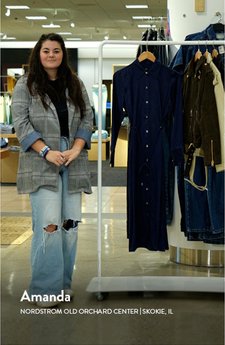 Anina Tie Waist Long Sleeve Satin Shirtdress, sales video thumbnail