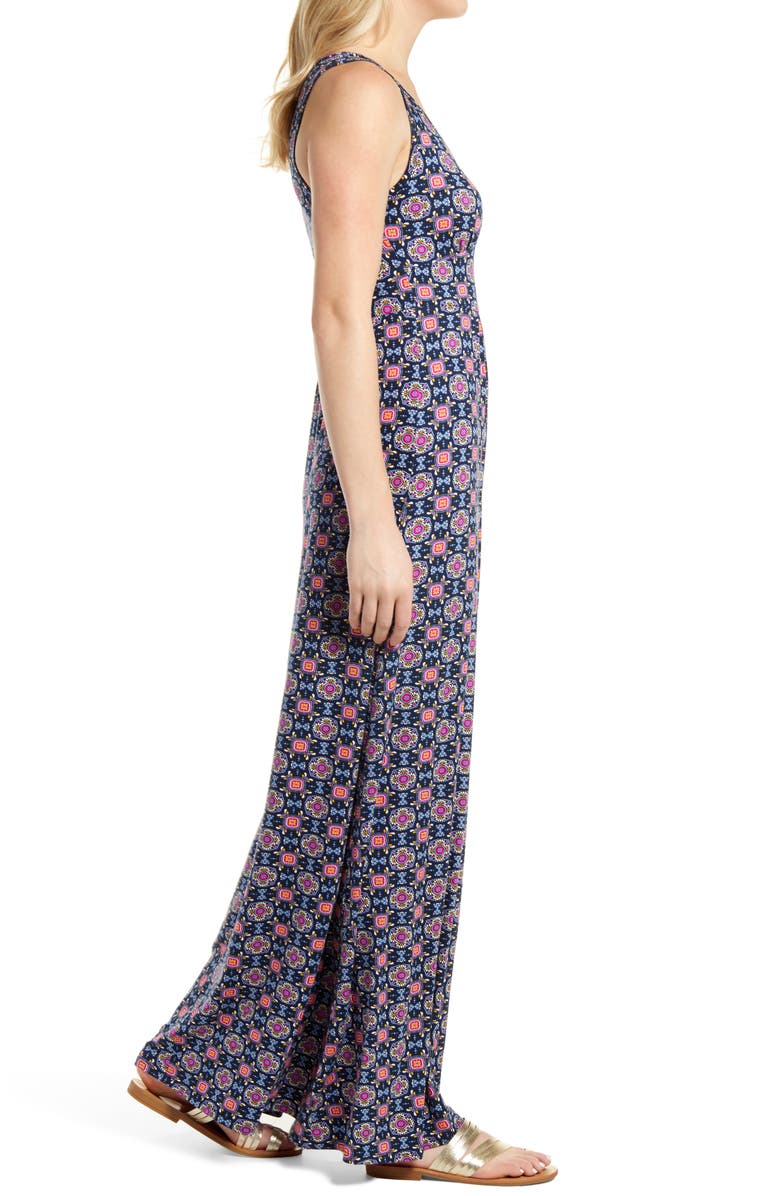 Loveappella Paisley Jersey Maxi Dress, Alternate, color, Navy/ Magenta