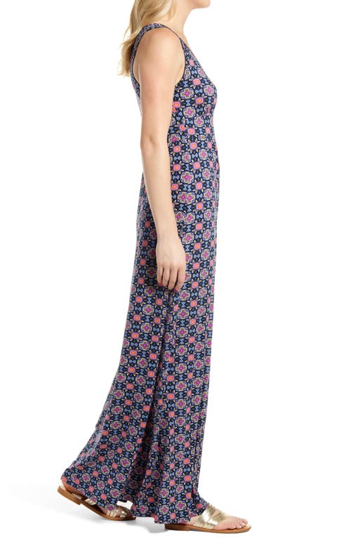 Loveappella Tie Front Cap Sleeve Midi A-line Dress In Navy/magenta