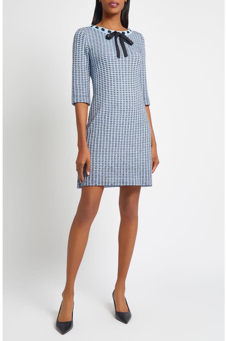 Bow Textured Knit Sweater Dress, Main, color, DAWN/ GRANITE/ BLACK