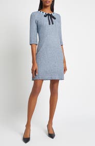 Ming Wang Bow Textured Knit Sweater Dress