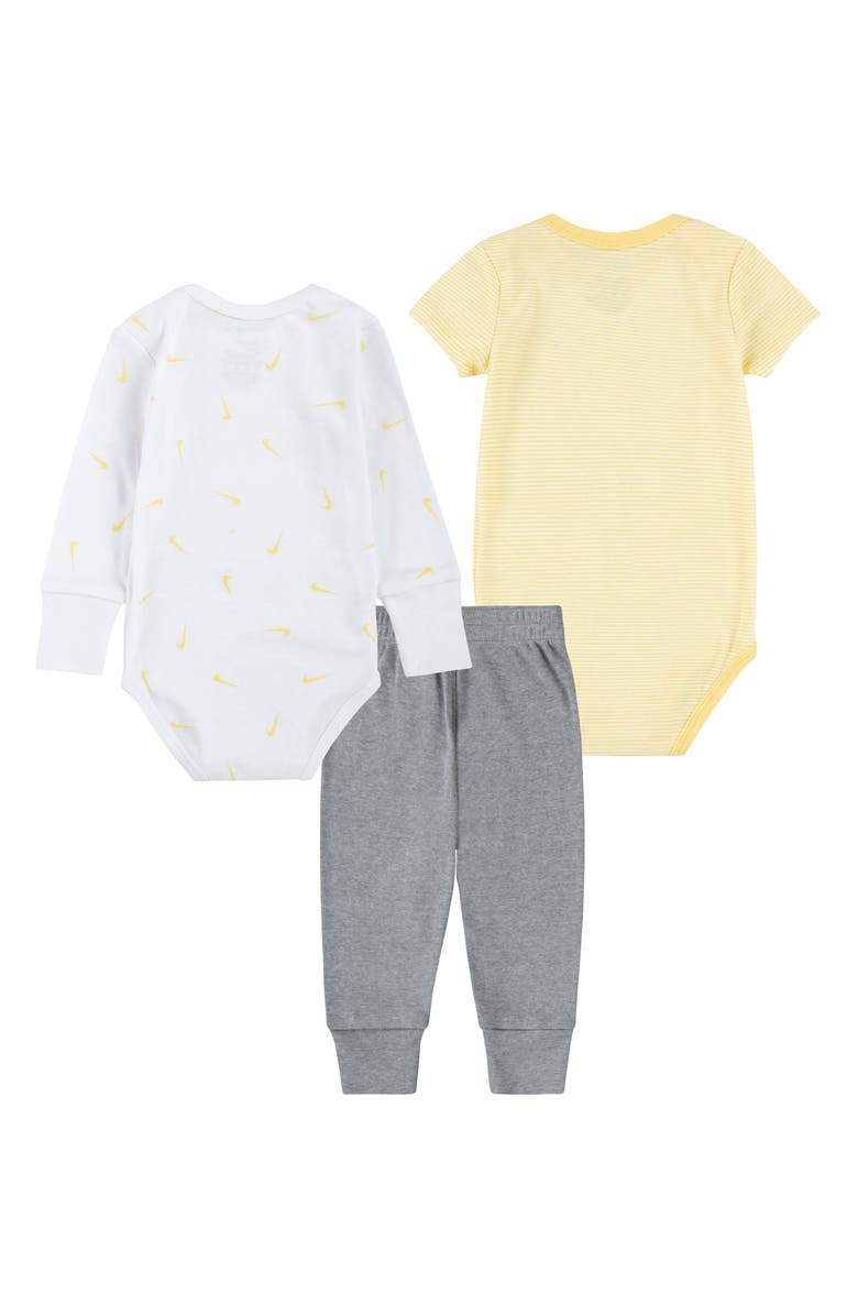 Nike Essentials 2-Pack Bodysuits & Joggers Set, Alternate, color, Dark Grey Heather/ Soft Yellow