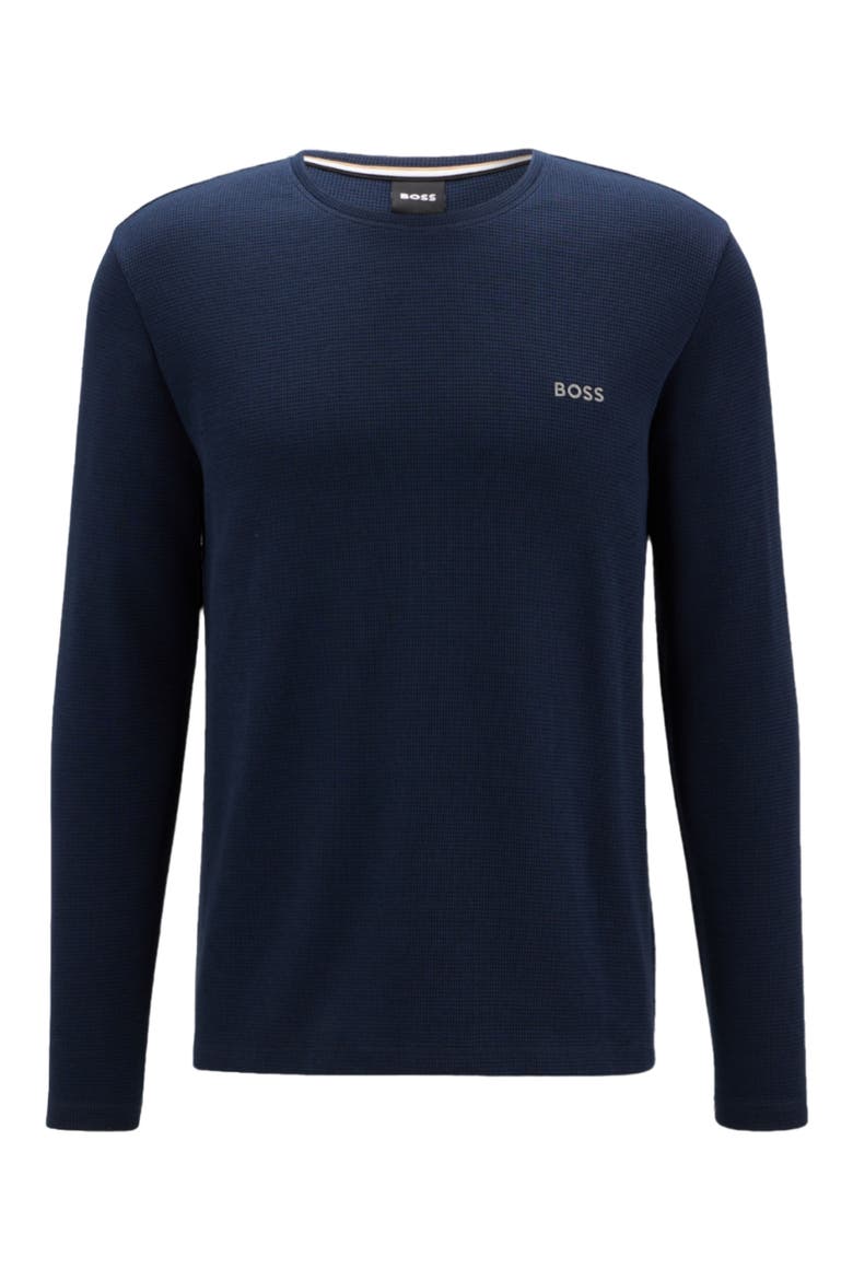 Long Sleeve Waffle Knit Cotton Blend T-Shirt, Main, color, DARK BLUE