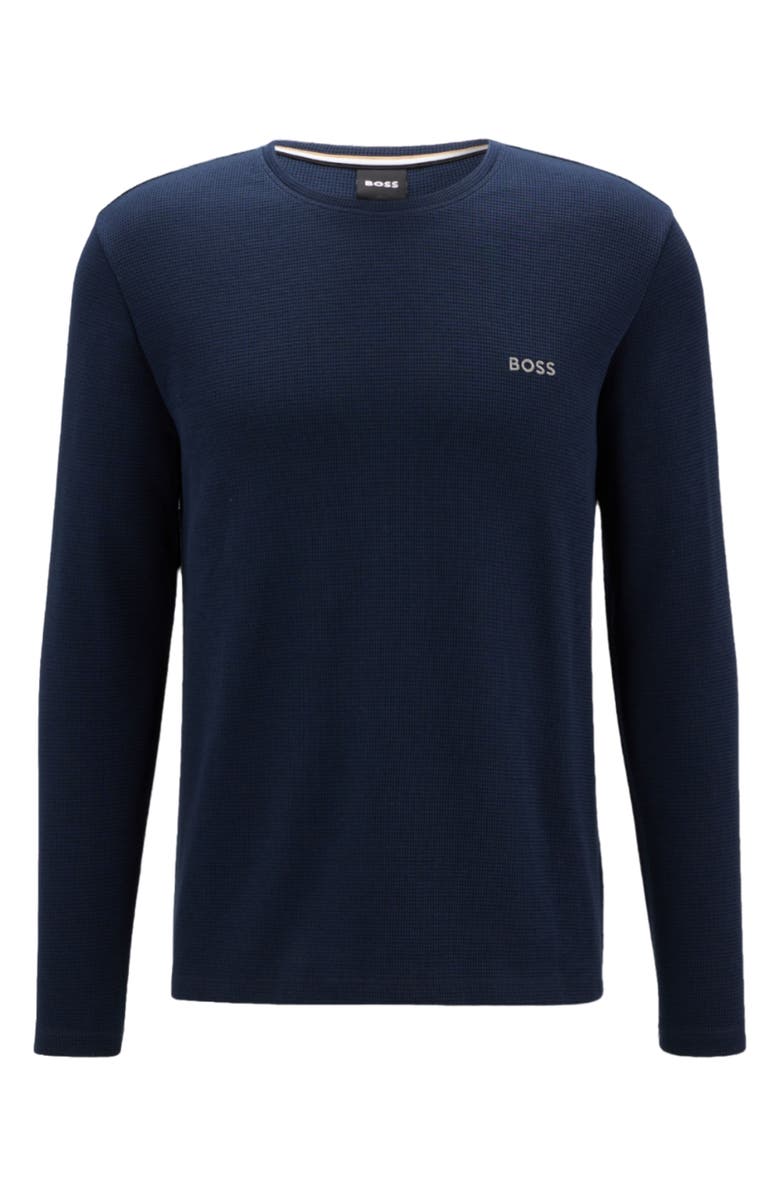 BOSS Long Sleeve Waffle Knit Cotton Blend T-Shirt, Main, color,