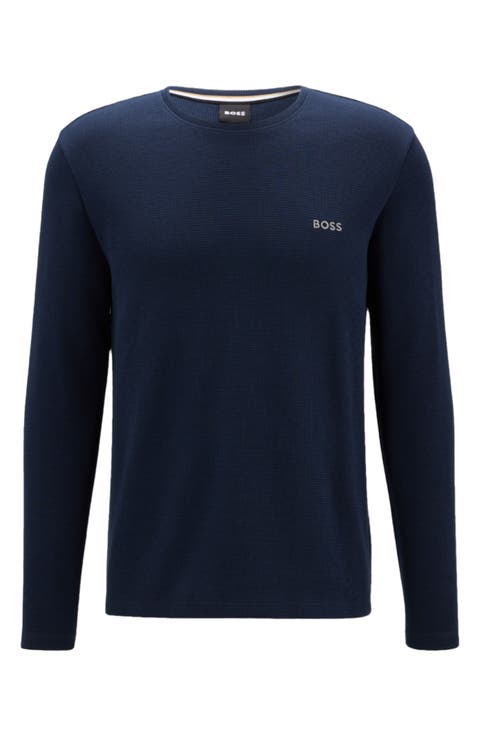 Long Sleeve Waffle Knit Cotton Blend T-Shirt