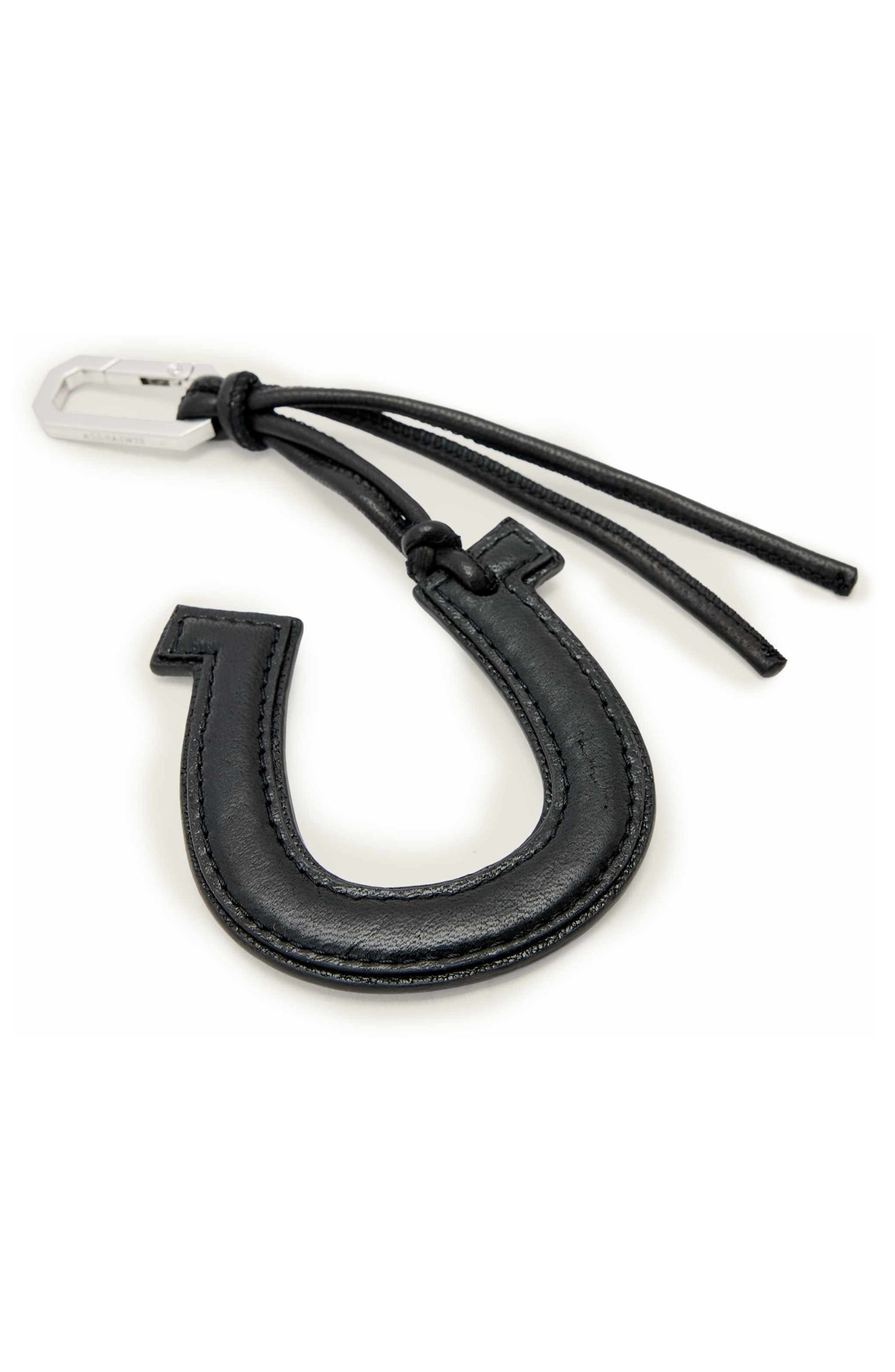 Leather Horseshoe Keyring, Alternate, color, BLACK